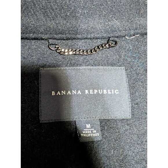 Banana Republic Black Wool Jacket Overcoat Red Piping Unlined M Faux Horn - Picture 8 of 8